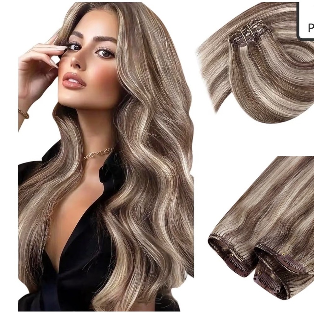 Sunny hair Clip ins with Secure Clips Highlight Brown Blonde 12inch 85g